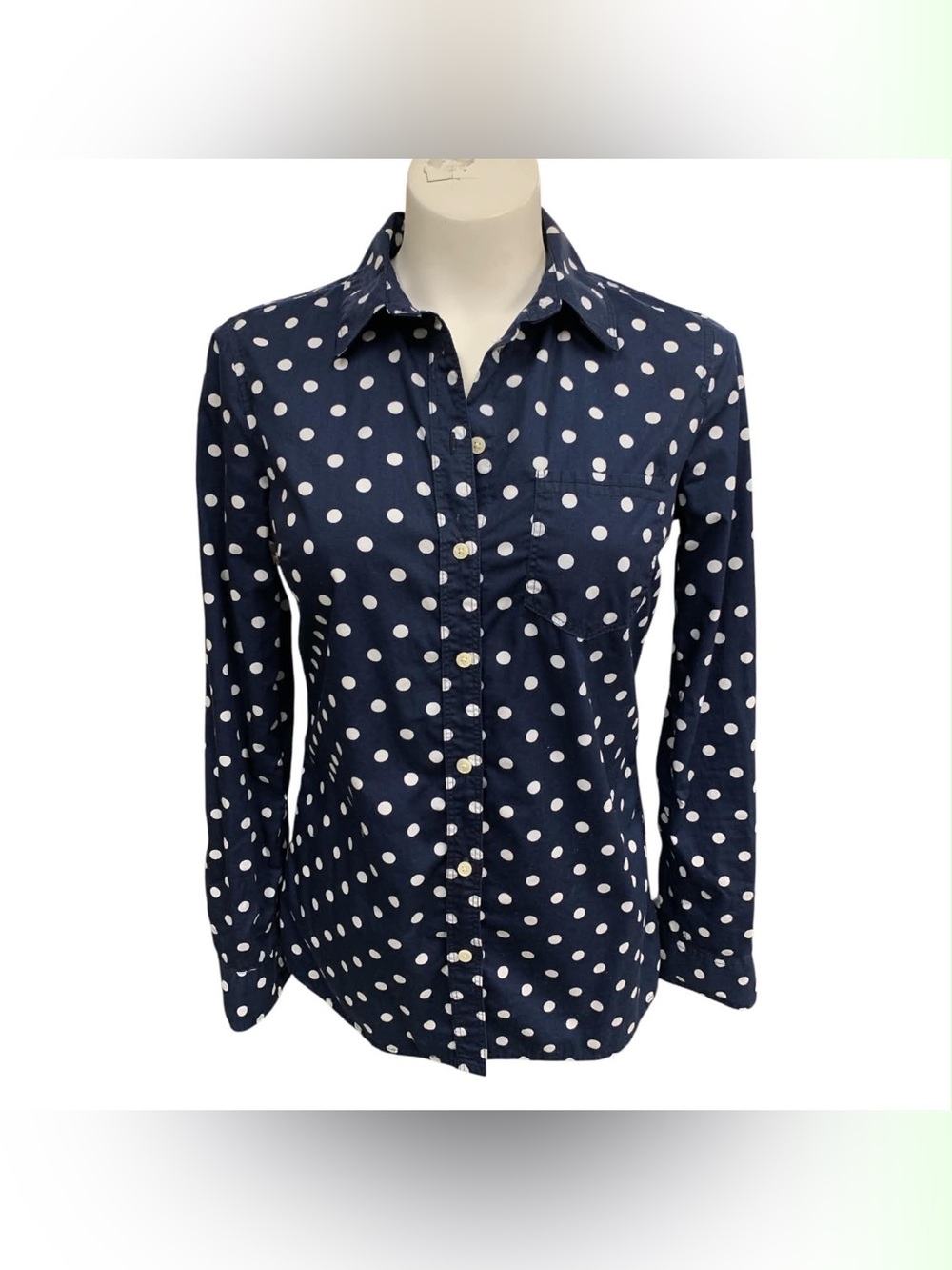 Banana Republic Navy and White Polka Dot Button-Down Shirt Size XS